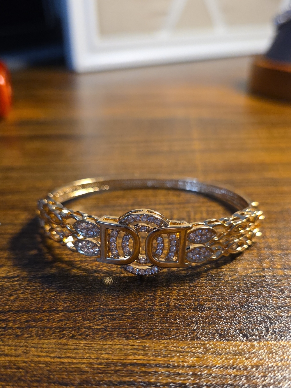 S B NWT Gold Tone Crystal Accent Women's Bracelet - Double Ring Design